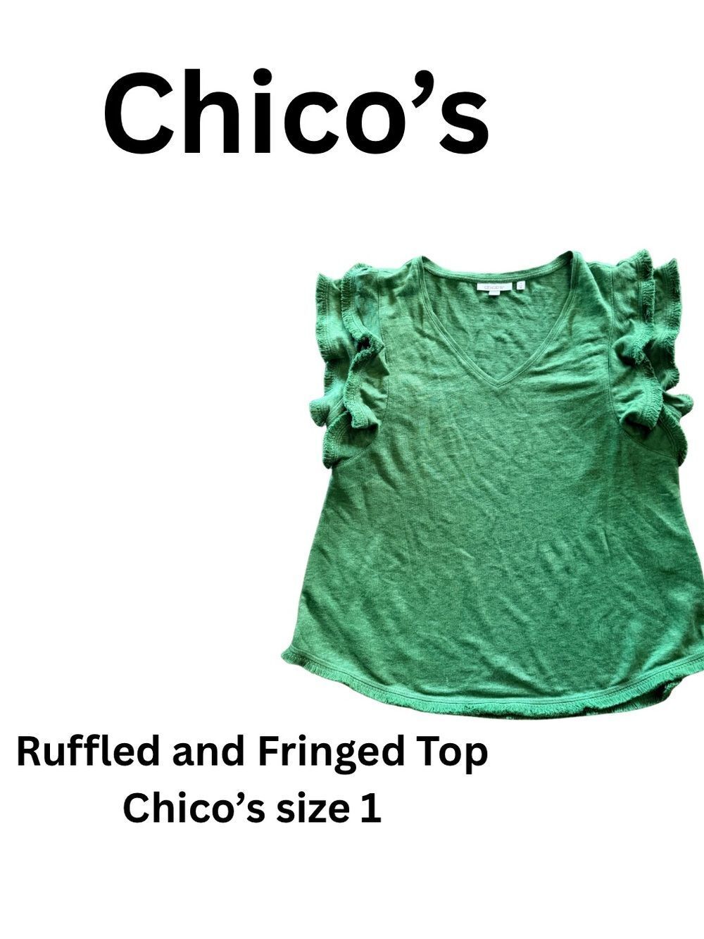 Chico's Bright Green Ruffle Sleeve V-Neck Tank